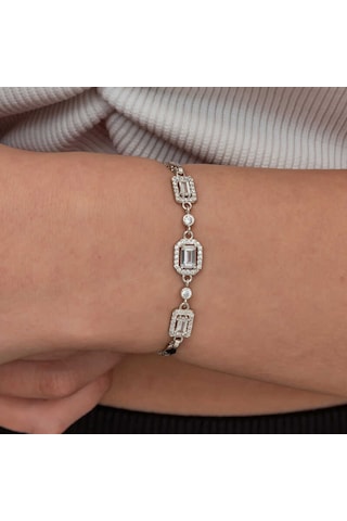 Gümüş Üçlü Baget Taşlı Kadın Bileklik Gümüş