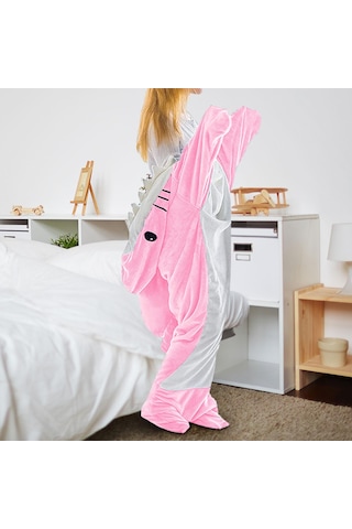 Suntek Hayvan Uyku Tulumu Kapşonlu Cosplay Giyim Pijama Pembe