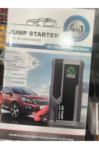 Tr 4'ü 1 Arada Araç Takviye Cihazı Akü Jump Starter + Hava Kompresörü + Powerbank + Led Fener Genel