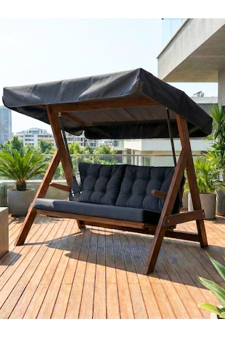 Aida Swings Paris 2000 3 Kişilik Ahşap Bahçe Salıncağı Balkon Teras Salıncağı Şık Tasarımlı Salıncak Krem