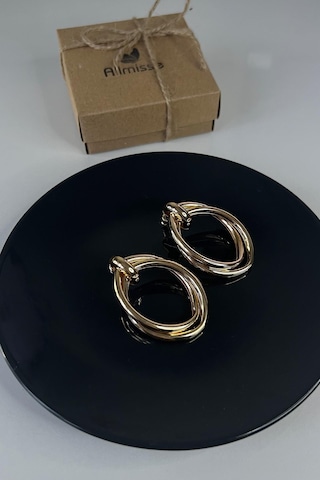 Gold Rose Kaplama İç İçe Geçmeli Oval Premium Çelik Küpe Gold