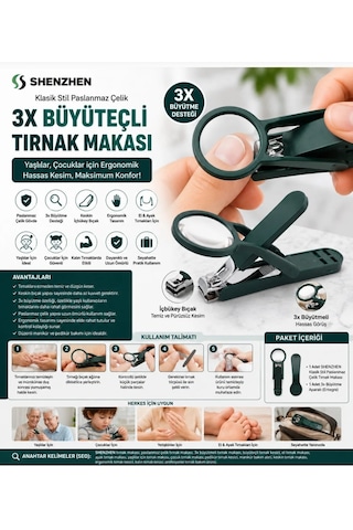 Shenzhen Klasik Stil Paslanmaz Çelik Tırnak Makası, 3x Büyüteç, Yaşlılar Ve Çocuklar İçin İdeal