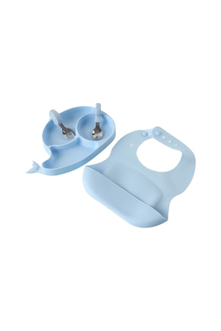 Çocuk Silikon Yemek Tabağı Dörtlü Set - Bulanık Mavi Açık Mavi