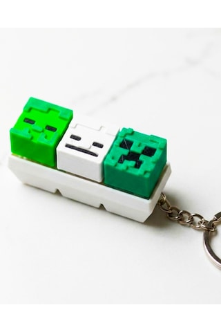 Minecraft Temalı 3'lü Klavye Tuşu Anahtarlık Creeper, İskelet Ve Zombi 3d Baskı Anahtarlık Beyaz