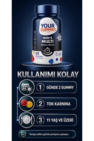 Y'our Gummie Erkek Multivitamin ve Mineral Gummies Ginseng ve Koenzim Q10 60 Gummies