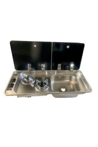 İkili Çift Cam Kapaklı Kombinasyon Ocak Evyeli 78x36 Yatek Karava