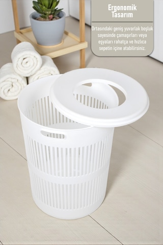 İronika Solara İkili Dekoratif Kirli Çamaşır Sepeti Seti Oyuncak Sepeti 60 - 22 Litre Beyaz Beyaz