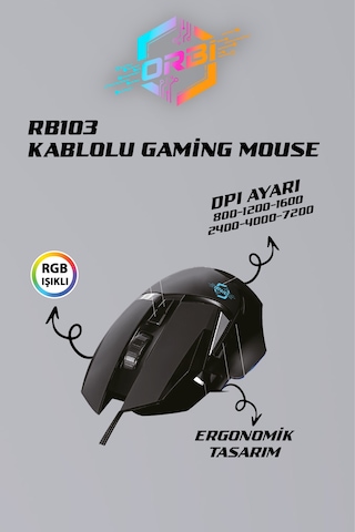 Gaming Mouse Ergonomik Başparmak Destekli Kablolu Profosyonel Oyuncu Mouse Ayarlı 7200 Dpı Rb103
