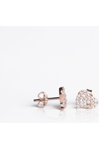 Zanaatsilver Gümüş Zirkon Taşlı Minik Kalp Küpe Zs0033kp Rose Renk 2'li Beden Gümüş