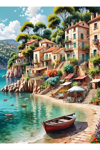 Nova Puzzle 1000 Parça Huzurlu Bir Sahil Kasabası Puzzle - Deniz Manzarası