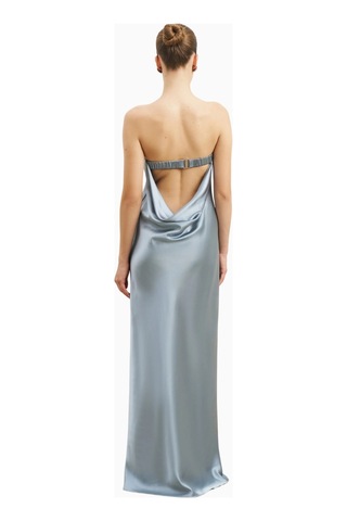 United Colors Of Benetton Because Of Alice Satin Cowl Back Maxi Dress Strapless Bias Cut Longline Gown Kadın Elbise Açık Mavi