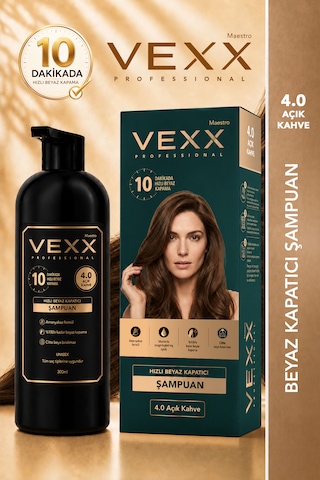 Vexx Professional Beyaz Kapatıcı Pratik Boya Şampuan Açık Kahve 4.0 Amonyaksız Formül 300 Ml.