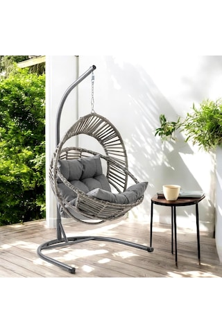 Nobel Tekli Rattan Bahçe Balkon Salıncağı Gri Çok Renkli