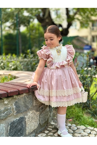 H L Y Karol Tasarım Masal Pudra Pembe Vintage Kız Bebek Elbise,doğum Günü Elbise,fotoğraf Çekim Elbise,0-13 Yaş Uygun Pembe