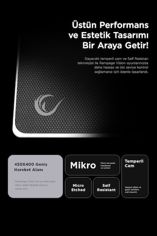 Vision Cam Mouse Pad Kauçuk Taban 450x400x3mm Micro-etched Cam Slip Resistant Gaming Gri