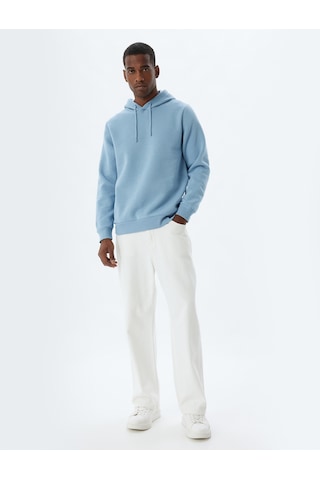 Koton Şardonlu Pamuklu Basic Kapşonlu Sweatshirt Mavi 5wam70001mk Mavi