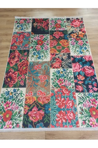 Çam Halı Gloria Td76602 Multi Karabağ Patchwork Desen Dokuma Saçaklı Kilim