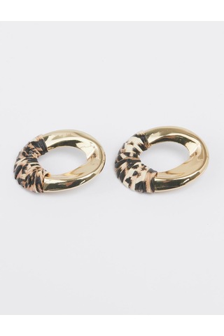 Jimmy Key Jimmy Key Altın Rengi Leopar Desenli Parlak Halka Küpe 6sw438207150