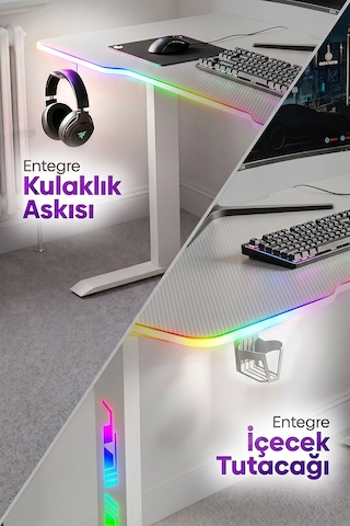 Ion Rgb Aydınlatmalı Oyuncu Masası Beyaz
