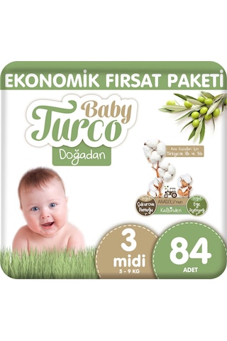Baby Turco Doğadan Ekonomik Fırsat Paketi Bebek Bezi 3 Numara 84 Adet 2'li