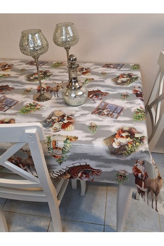 Yeni Yıl Desenli Elyaflı Pvc Masa Örtüsü Silinebilir Ve Su Geçirmez Muşamba Gri