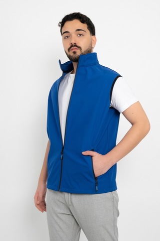 Dasüniforma Unisex Traşlanmış Tüylenmez Cepli Polar Yelek Standart Tam Fermuarlı Soğuk Geçirmez Polar Yelek Mavi