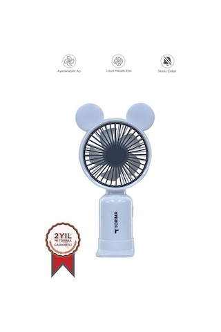 Torima F-12 Beyaz Mini Taşınabilir Fan Şarjlı 2 Kademeli Ledli Ayıcık Kulak Vantilatör Klima Soğutucu Fan