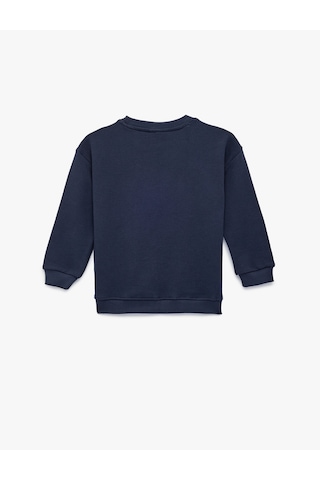 Koton Pamuklu Şardonlu Uzun Kollu Bisiklet Yaka Baskılı Oversize Sweatshirt Lacivert 6smb10110tk Lacivert