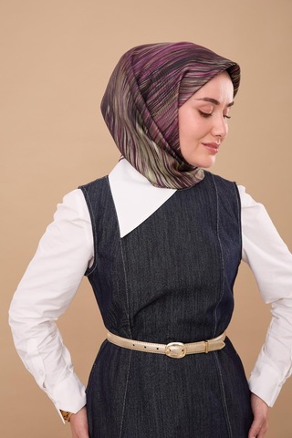 Silk Home Twill İpek Eşarp 11484-29 Mor, Yeşil, Menekşe, Koyu Yeşil