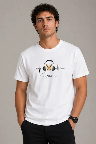 Veraura Lifestyle Erkek Müzik Temalı Baskılı Tişört Bisiklet Yaka Kısa Kol T-shirt - Beyaz