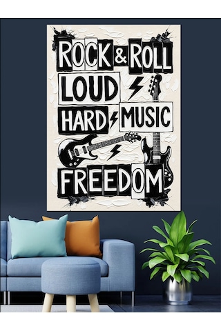 Rock And Roll Müzik Sözleri Dekoratif Kanvas - Mdf Ahşap Tablo