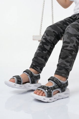 Cool Siyah Cırtlı Işıklı Hafif Unisex Çocuk Sandalet Sage F