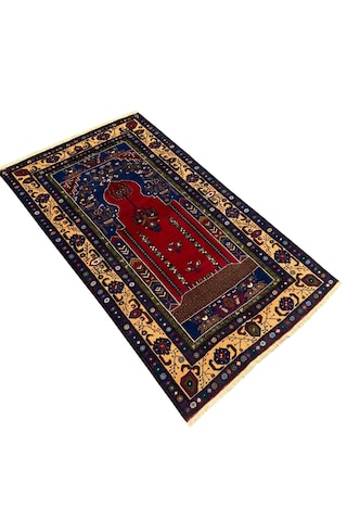 El Dokuma Sıfır Taşpınar Halısı 142x240 Lacivert Kırmızı Kök Boya %100 Yün Halı