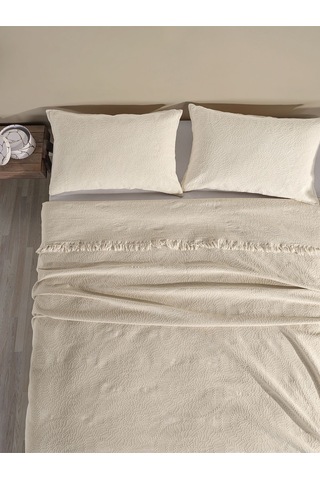 Jakar Daire Çift Kişilik Yatak Örtüsü Krem Kutulu Krem