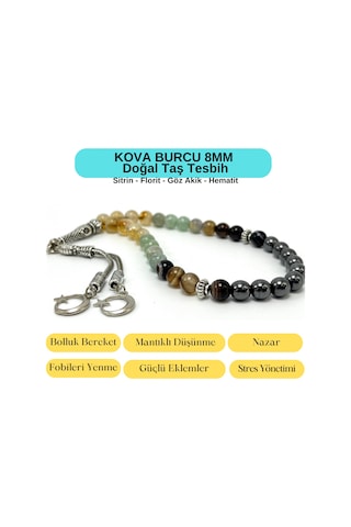 Sertifikalı Kova Burcu 8mm 33lük Doğal Taş Tesbih