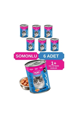 Hobi Maxicat Somonlu Yetişkin Kedi Konservesi 400 Gr X 6 Adet - Omega Destekli, Tam Ve Dengeli Mama