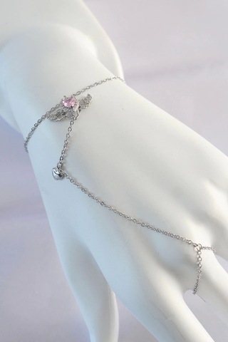 Ceylan Adam 316l Çelik Gümüş Renk Pembe Zirkon Taşlı Kanatlı Kalp Model Şahmeran Çok Renkli