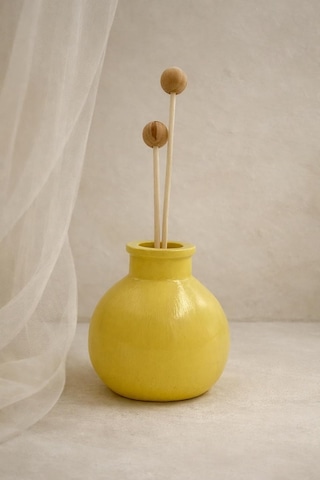 Atiye Studio El Yapımı Mini Taş Tozu Yuvarlak Vazo Modern Minimal Dekoratif Vazo Ev Aksesuarı Sarı Çok Renkli