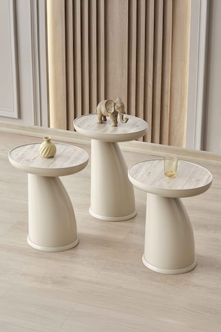 Elips 3'lü Sehpa, Yan Sehpa, Zigon Sehpa, Bej Gövde&Soho Renk Tabla