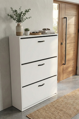 Ayakkabılık 3 Düşer Kapaklı 6 Bölmeli Modern Çok Amaçlı Ayakkabı Dolabı 193 Beyaz Çok Renkli