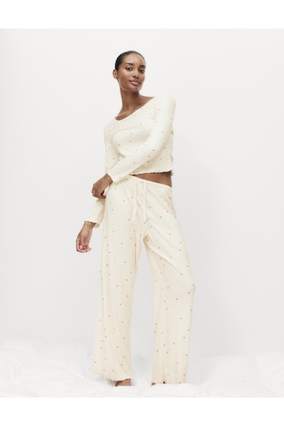Marks & Spencer Desenli Pijama Takımı T37002238J Krem Mix