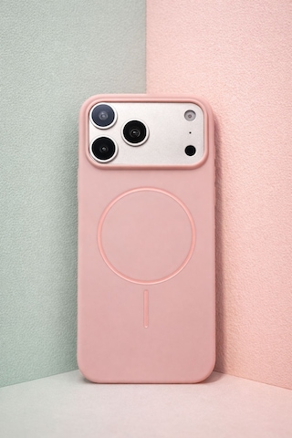 Apple iPhone 17 Pro Uyumlu İçi Kadife Magsafe Wireless Şarz Özellikli Pembe Renkli Telefon Kılıfı Resimdeki