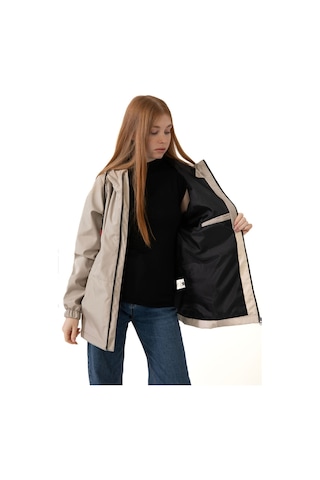 Kadın Taş Içi Astarlı Su Geçirmez Ve Rüzgara Dayanıklı Kapüşonlu Cepli Yağmurluk - Rüzgarlık Taş