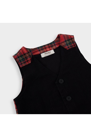Panço Erkek Çocukarkası Ekoseli Yelek Siyah 2321bb23005-4243 001