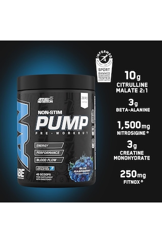 Applied Nutrition Abe Stim Free Pump Preworkout Energy & Strength With Citrulline Creatine Beta Alanine 40 Servis Mavi Ahududu