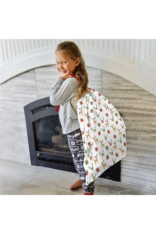 Büyük Noel Baba Hediye Çantası, Pamuklu Kordonlu, Yeniden Kullanılabilir Noel Geyik Hediyesi