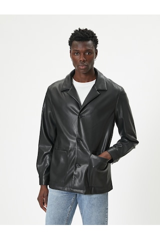 Koton Suni Deri Ceket Slim Fit Kruvaze Yaka Cep Detaylı Düğmeli Siyah 5wam20116hw Siyah