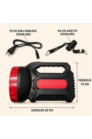 Şarjlı El Feneri 3w 2 Kademeli Güçlü Işık, 8-9 Saat Kullanım