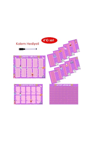 4'lü Çarpım Tablosu Seti - Kalem Hediyeli Prenses Temalı