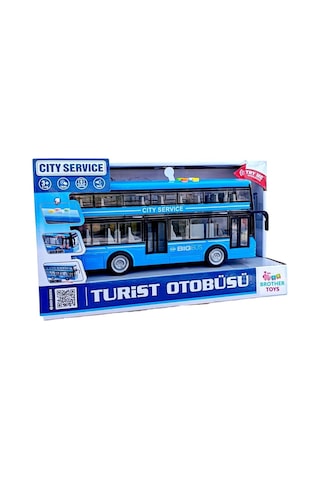 Turist Gezi Otobüs 2 İki Katlı Ön Ve Orta Kapısı Açılabilen Sesli Işıklı Oyuncak Şehir Otobüsü 27 Cm Diğer